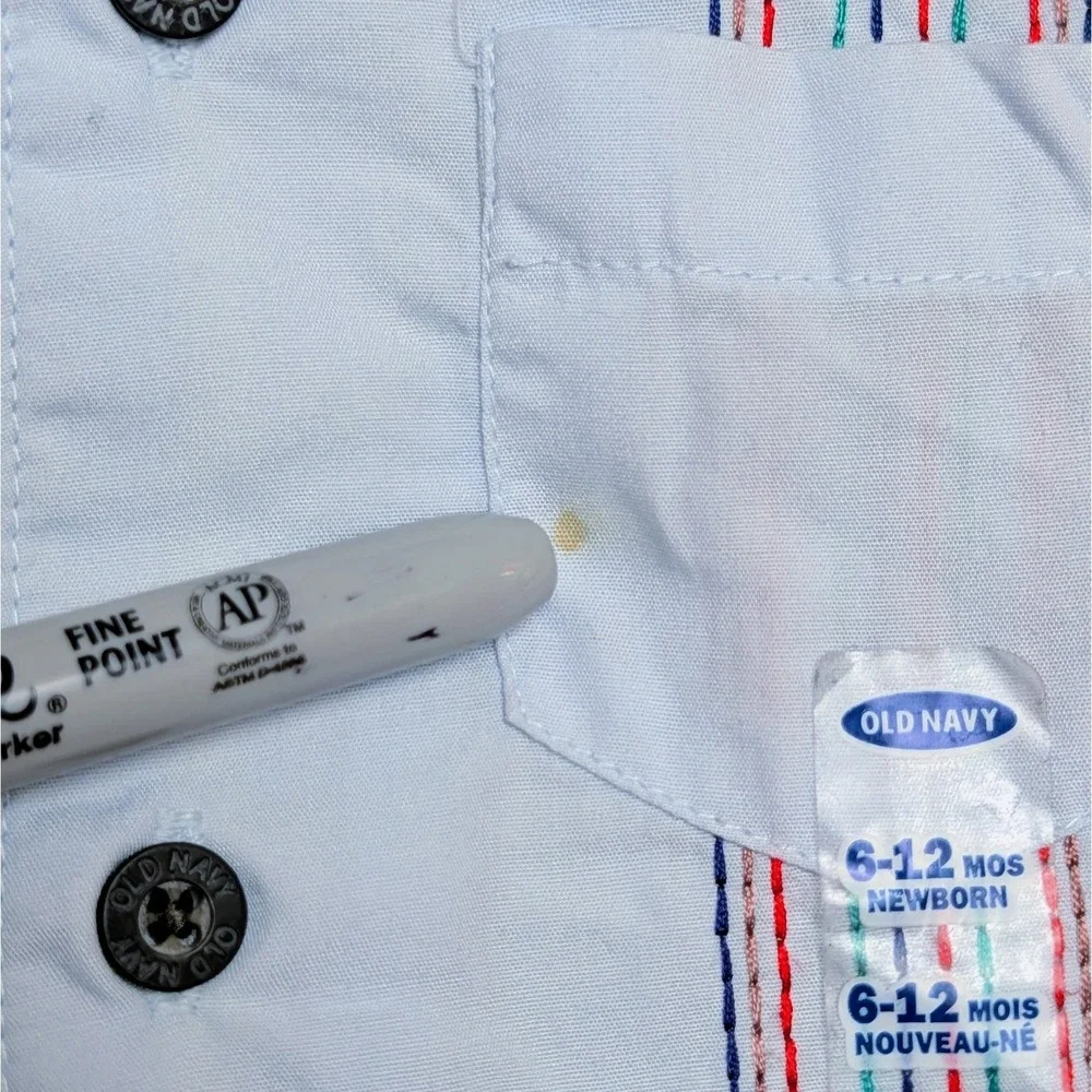 Vintage OLD NAVY Guayabera Stitched Cuban One-Piece Shorty Romper 6-12Months NWT